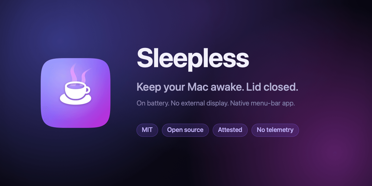 Sleeplees Sleepless: keep your Mac awake with the lid closed